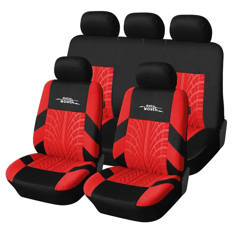 5 Seater Universal Car Seat Cover Full Set 3D Tire Print with Steering Wheel Cover Quick Install for Most Cars Trucks Suvs Easy No Dismantling Needed