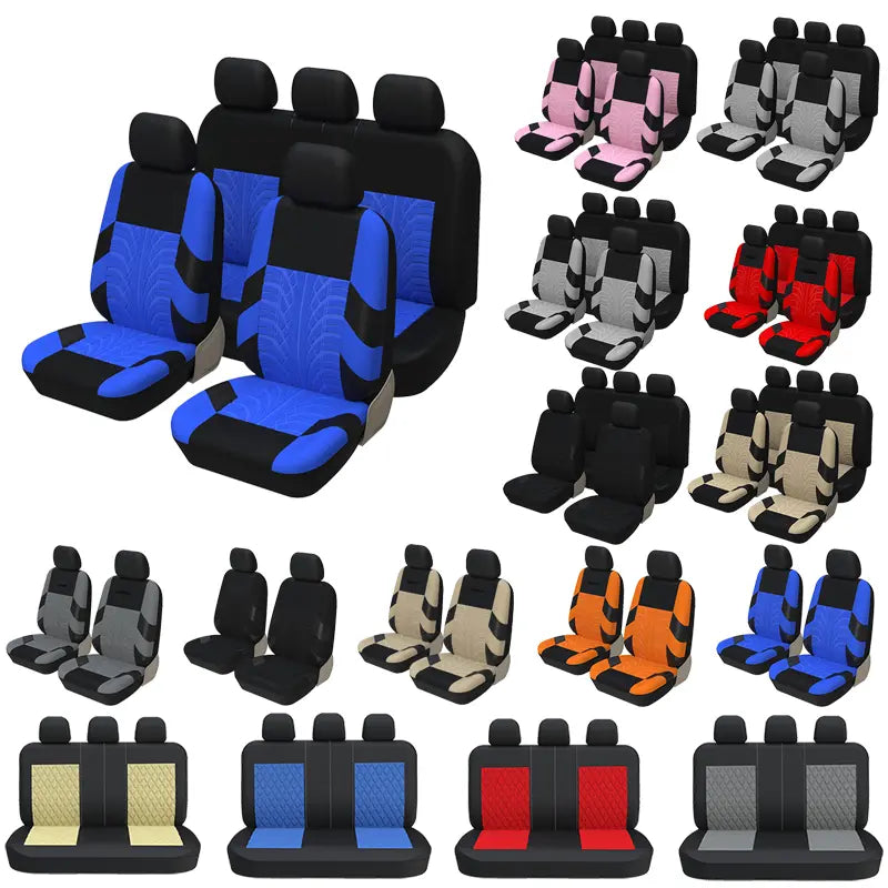 5 Seater Universal Car Seat Cover Full Set 3D Tire Print with Steering Wheel Cover Quick Install for Most Cars Trucks Suvs Easy No Dismantling Needed