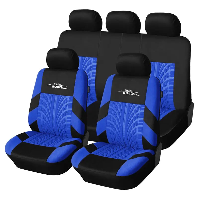 5 Seater Universal Car Seat Cover Full Set 3D Tire Print with Steering Wheel Cover Quick Install for Most Cars Trucks Suvs Easy No Dismantling Needed