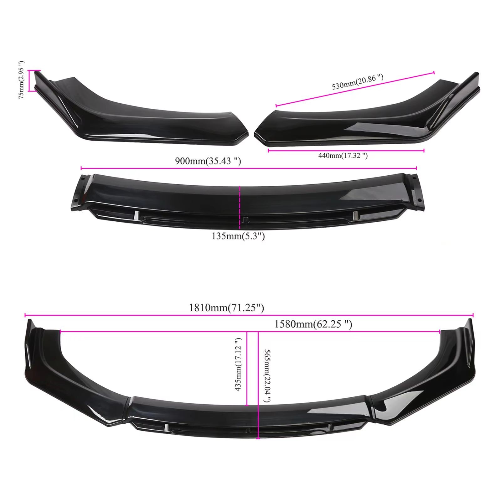 3 Pieces Universal Car Front Bumper Lip Kit, Easy to Install