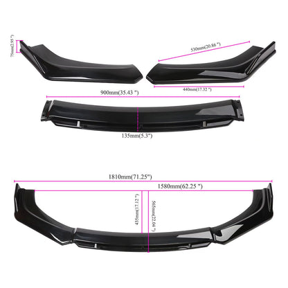 3 Pieces Universal Car Front Bumper Lip Kit, Easy to Install