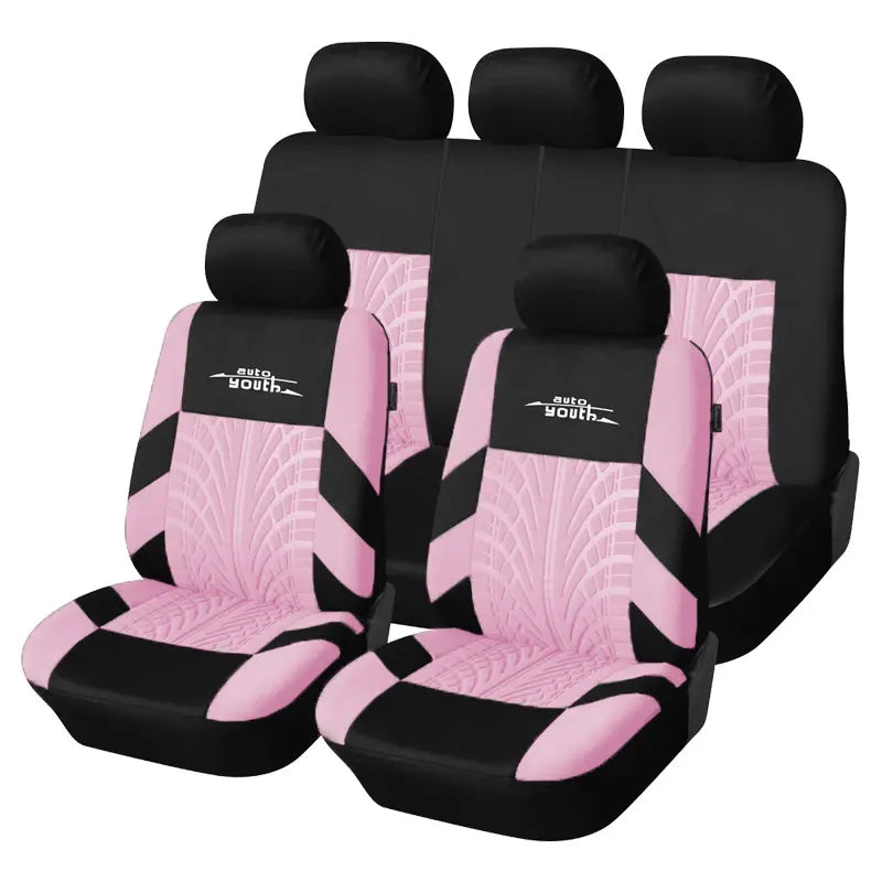 5 Seater Universal Car Seat Cover Full Set 3D Tire Print with Steering Wheel Cover Quick Install for Most Cars Trucks Suvs Easy No Dismantling Needed