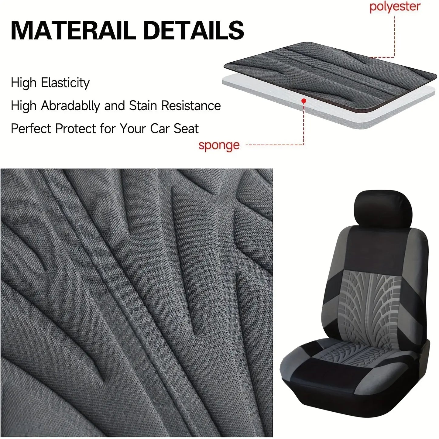 5 Seater Universal Car Seat Cover Full Set 3D Tire Print with Steering Wheel Cover Quick Install for Most Cars Trucks Suvs Easy No Dismantling Needed