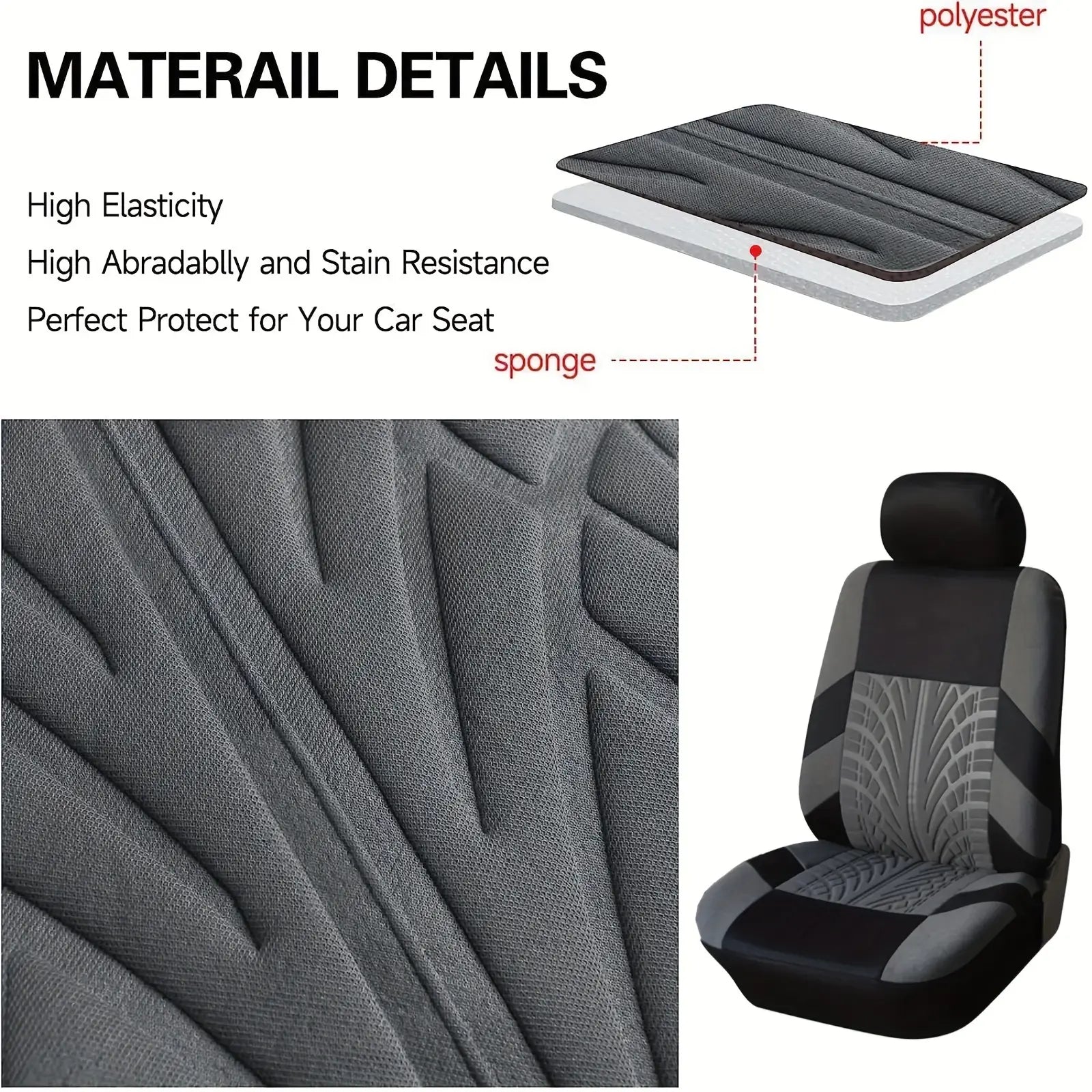 5 Seater Universal Car Seat Cover Full Set 3D Tire Print with Steering Wheel Cover Quick Install for Most Cars Trucks Suvs Easy No Dismantling Needed