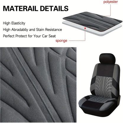 5 Seater Universal Car Seat Cover Full Set 3D Tire Print with Steering Wheel Cover Quick Install for Most Cars Trucks Suvs Easy No Dismantling Needed