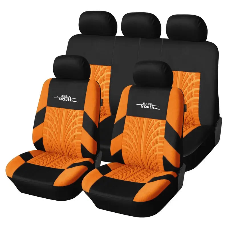 5 Seater Universal Car Seat Cover Full Set 3D Tire Print with Steering Wheel Cover Quick Install for Most Cars Trucks Suvs Easy No Dismantling Needed