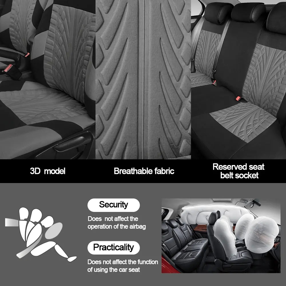 5 Seater Universal Car Seat Cover Full Set 3D Tire Print with Steering Wheel Cover Quick Install for Most Cars Trucks Suvs Easy No Dismantling Needed