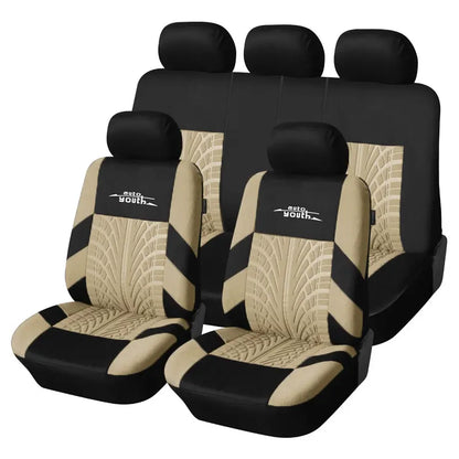 5 Seater Universal Car Seat Cover Full Set 3D Tire Print with Steering Wheel Cover Quick Install for Most Cars Trucks Suvs Easy No Dismantling Needed