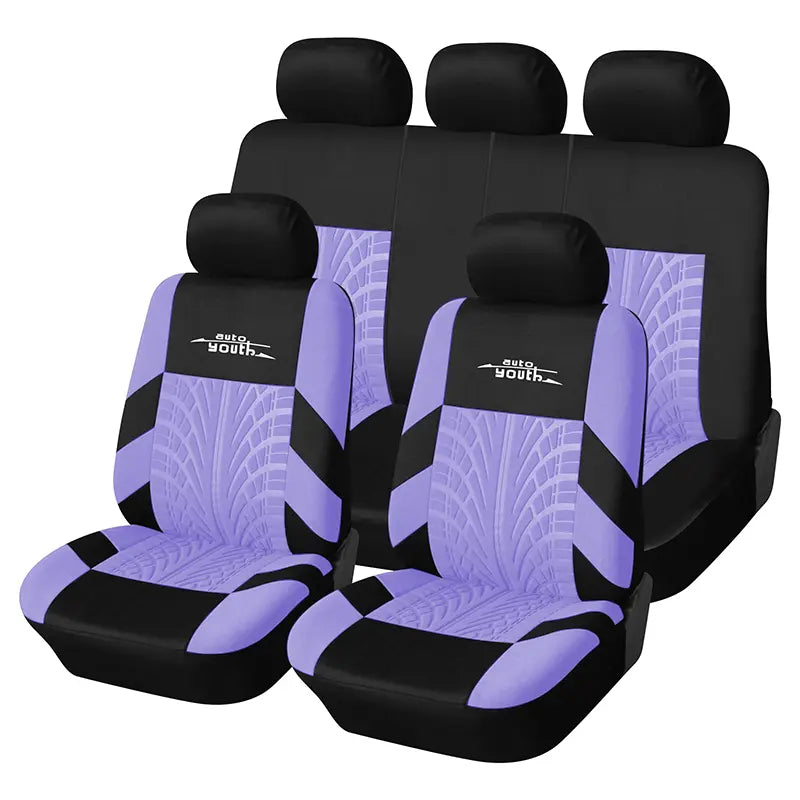 5 Seater Universal Car Seat Cover Full Set 3D Tire Print with Steering Wheel Cover Quick Install for Most Cars Trucks Suvs Easy No Dismantling Needed