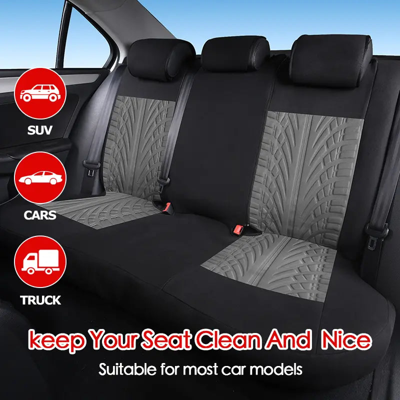 5 Seater Universal Car Seat Cover Full Set 3D Tire Print with Steering Wheel Cover Quick Install for Most Cars Trucks Suvs Easy No Dismantling Needed