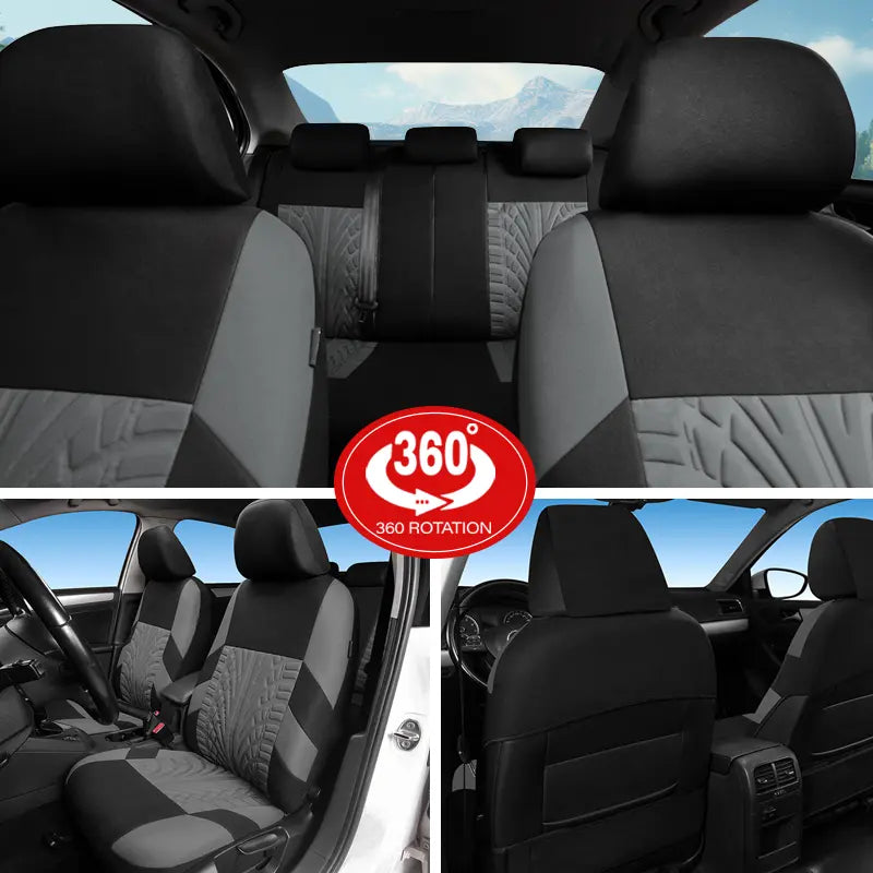 5 Seater Universal Car Seat Cover Full Set 3D Tire Print with Steering Wheel Cover Quick Install for Most Cars Trucks Suvs Easy No Dismantling Needed