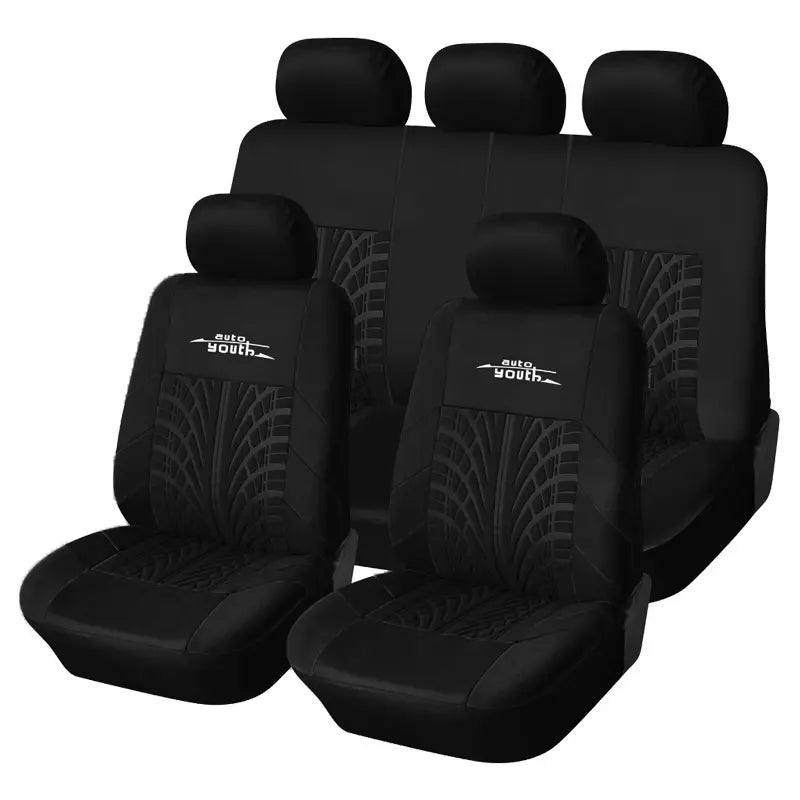 5 Seater Universal Car Seat Cover Full Set 3D Tire Print with Steering Wheel Cover Quick Install for Most Cars Trucks Suvs Easy No Dismantling Needed