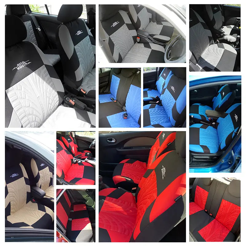 5 Seater Universal Car Seat Cover Full Set 3D Tire Print with Steering Wheel Cover Quick Install for Most Cars Trucks Suvs Easy No Dismantling Needed